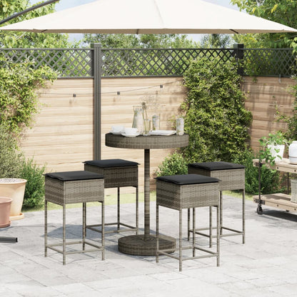5-Tlg. Gartenbar-Set Mit Kissen Poly Rattan