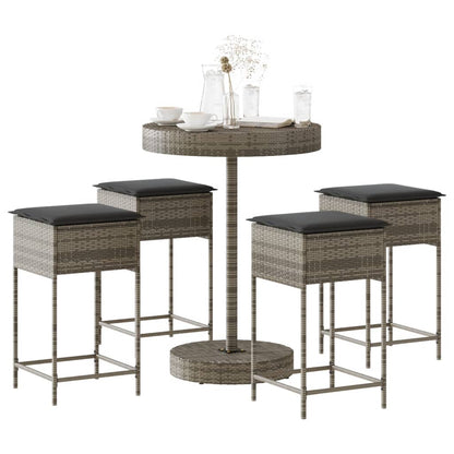 5-Tlg. Gartenbar-Set Mit Kissen Poly Rattan