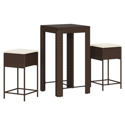 3-Tlg. Gartenbar-Set Mit Kissen Poly Rattan