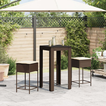 3-Tlg. Gartenbar-Set Mit Kissen Poly Rattan