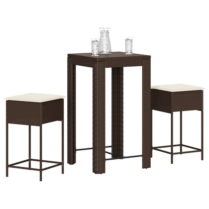 3-Tlg. Gartenbar-Set Mit Kissen Poly Rattan