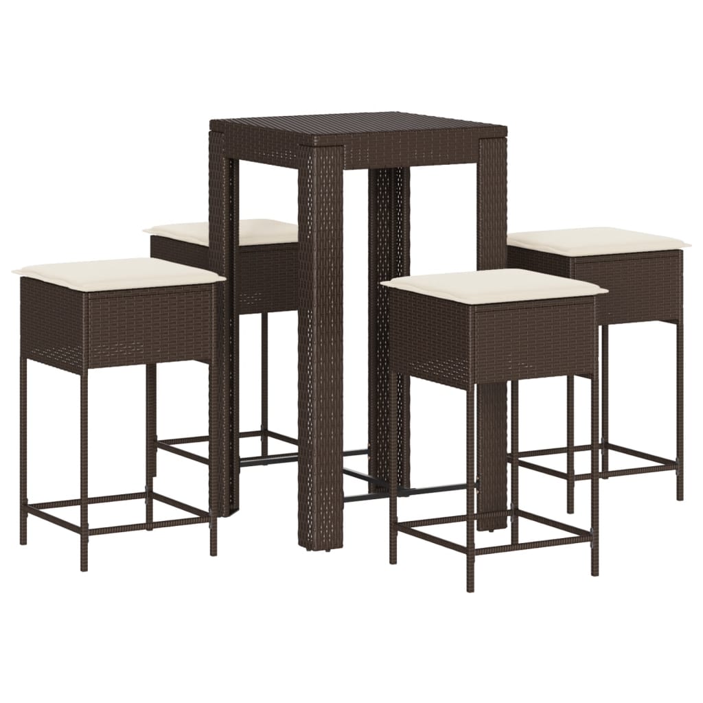 5-Tlg. Gartenbar-Set Mit Kissen Poly Rattan