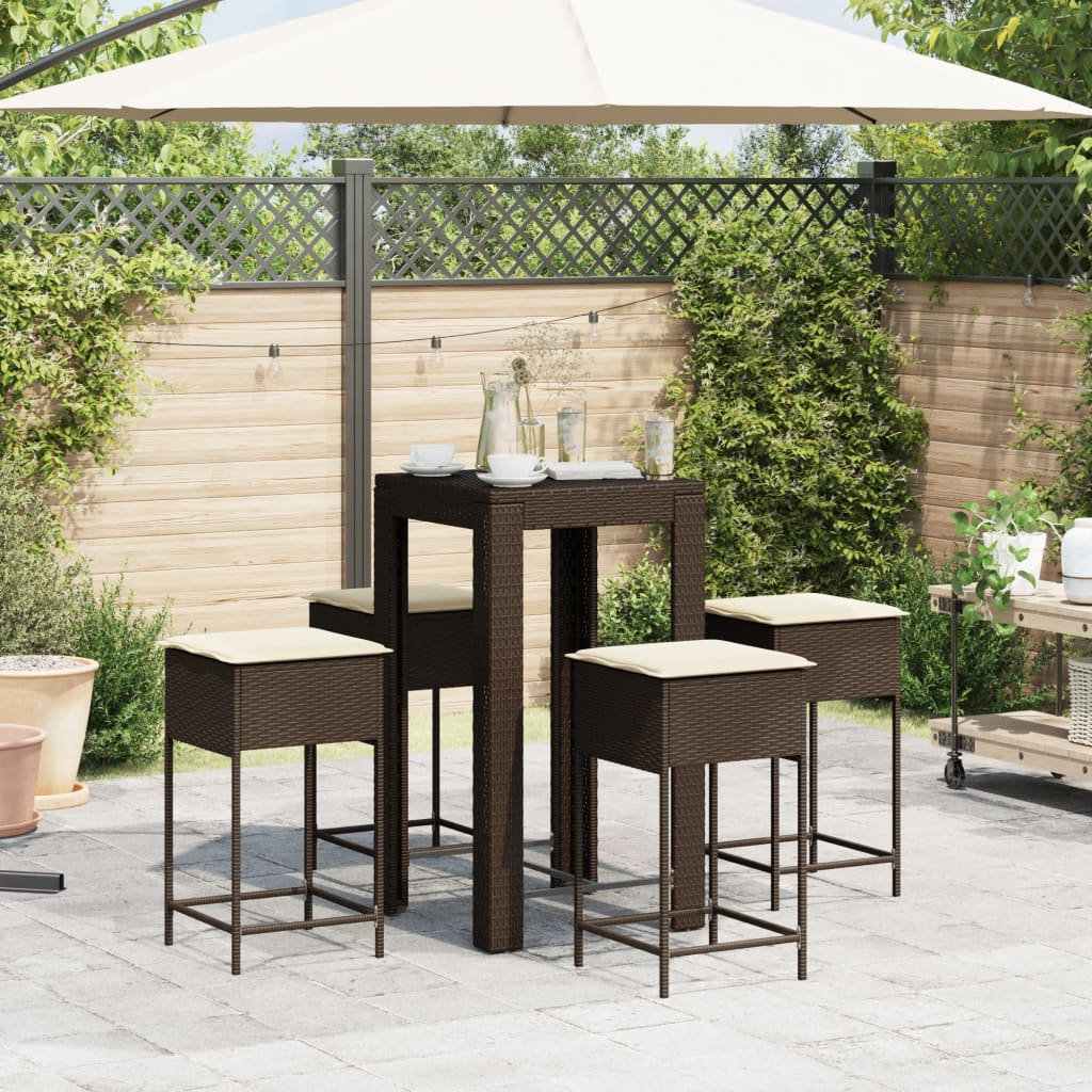5-Tlg. Gartenbar-Set Mit Kissen Poly Rattan