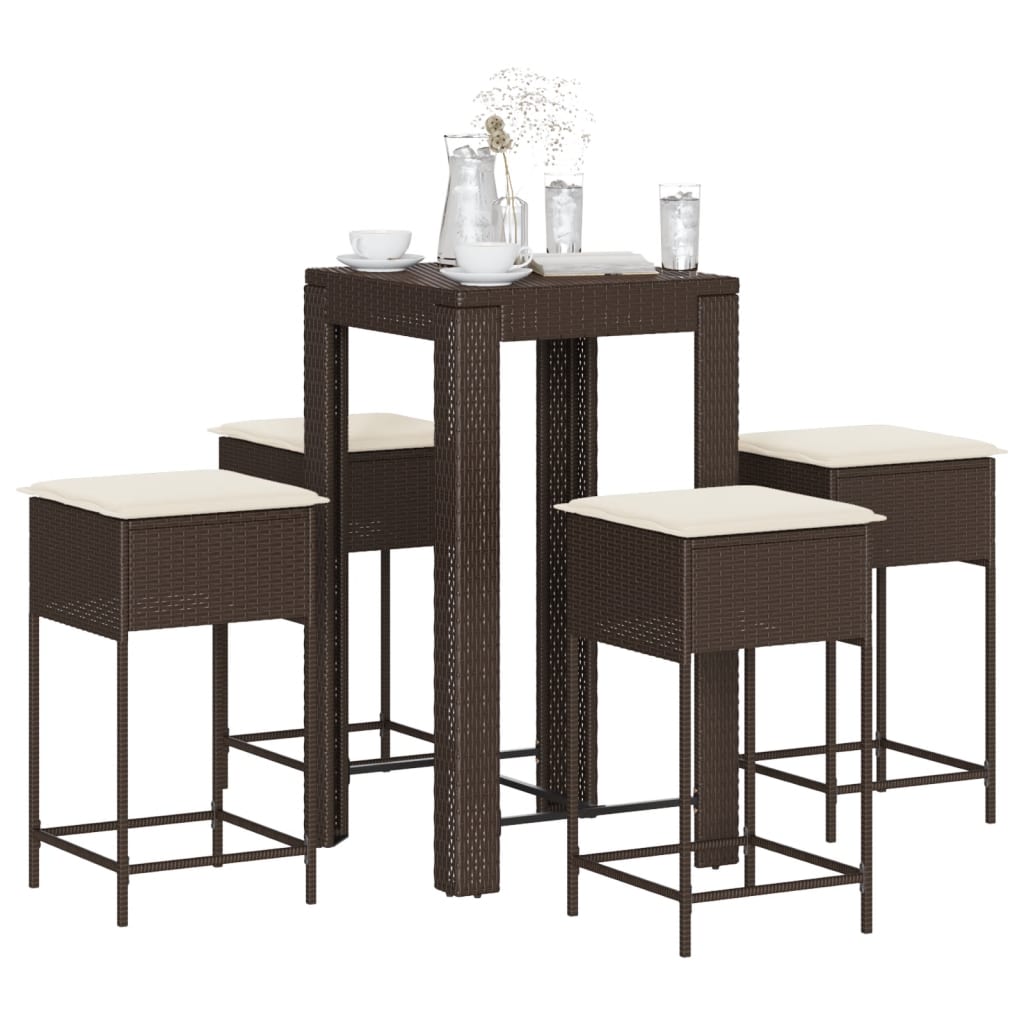 5-Tlg. Gartenbar-Set Mit Kissen Poly Rattan