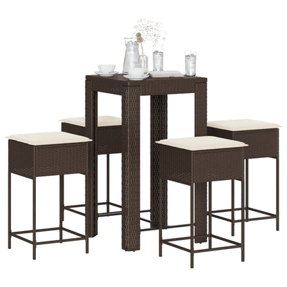 5-Tlg. Gartenbar-Set Mit Kissen Poly Rattan