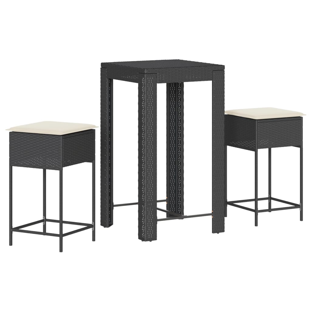 3-Tlg. Gartenbar-Set Mit Kissen Poly Rattan