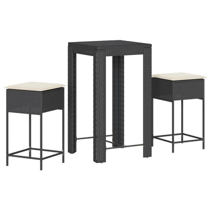 3-Tlg. Gartenbar-Set Mit Kissen Poly Rattan