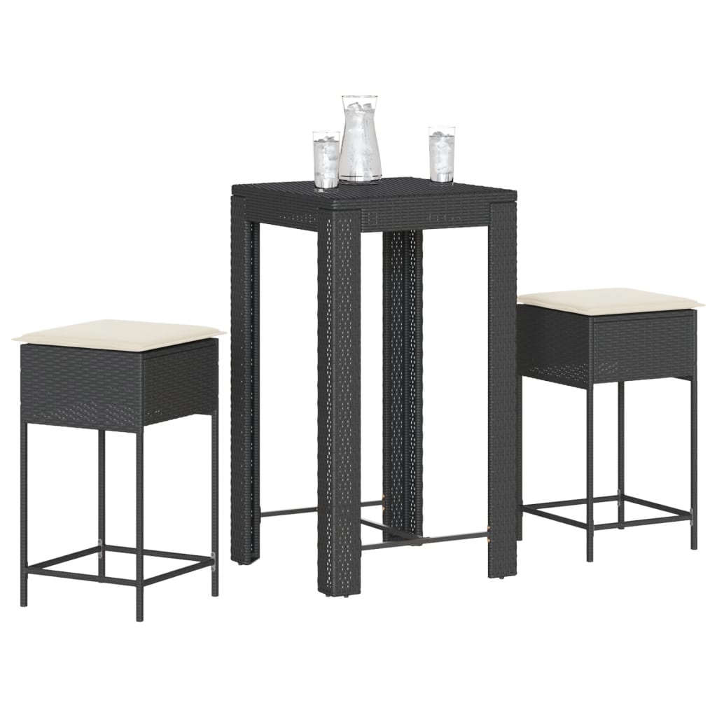 3-Tlg. Gartenbar-Set Mit Kissen Poly Rattan