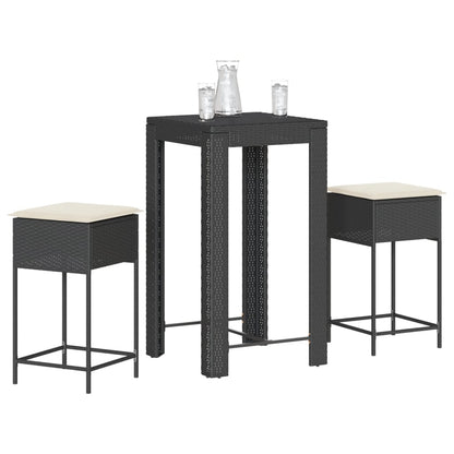 3-Tlg. Gartenbar-Set Mit Kissen Poly Rattan