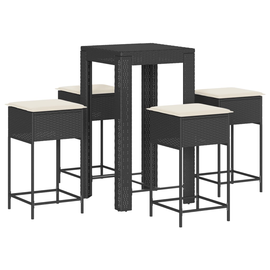 5-Tlg. Gartenbar-Set Mit Kissen Poly Rattan