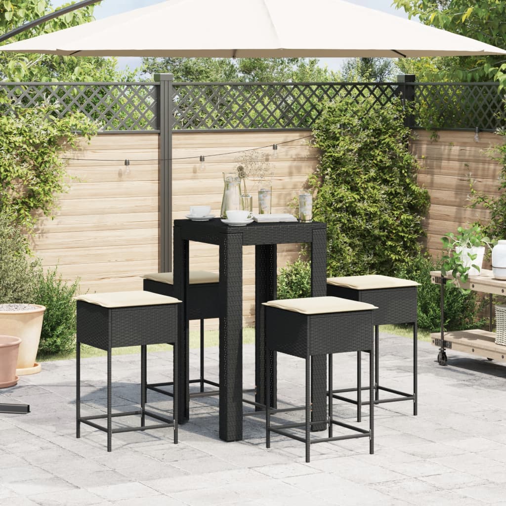 5-Tlg. Gartenbar-Set Mit Kissen Poly Rattan