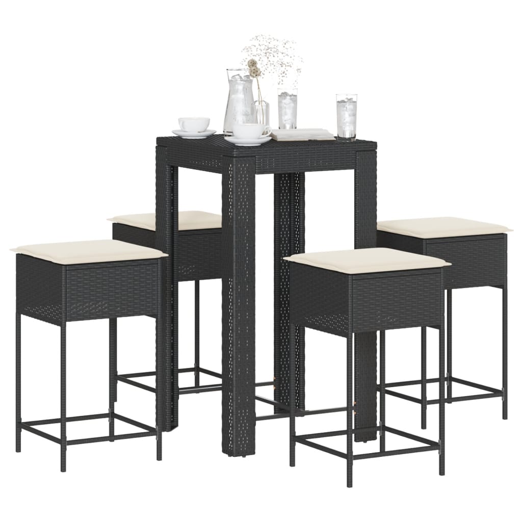 5-Tlg. Gartenbar-Set Mit Kissen Poly Rattan