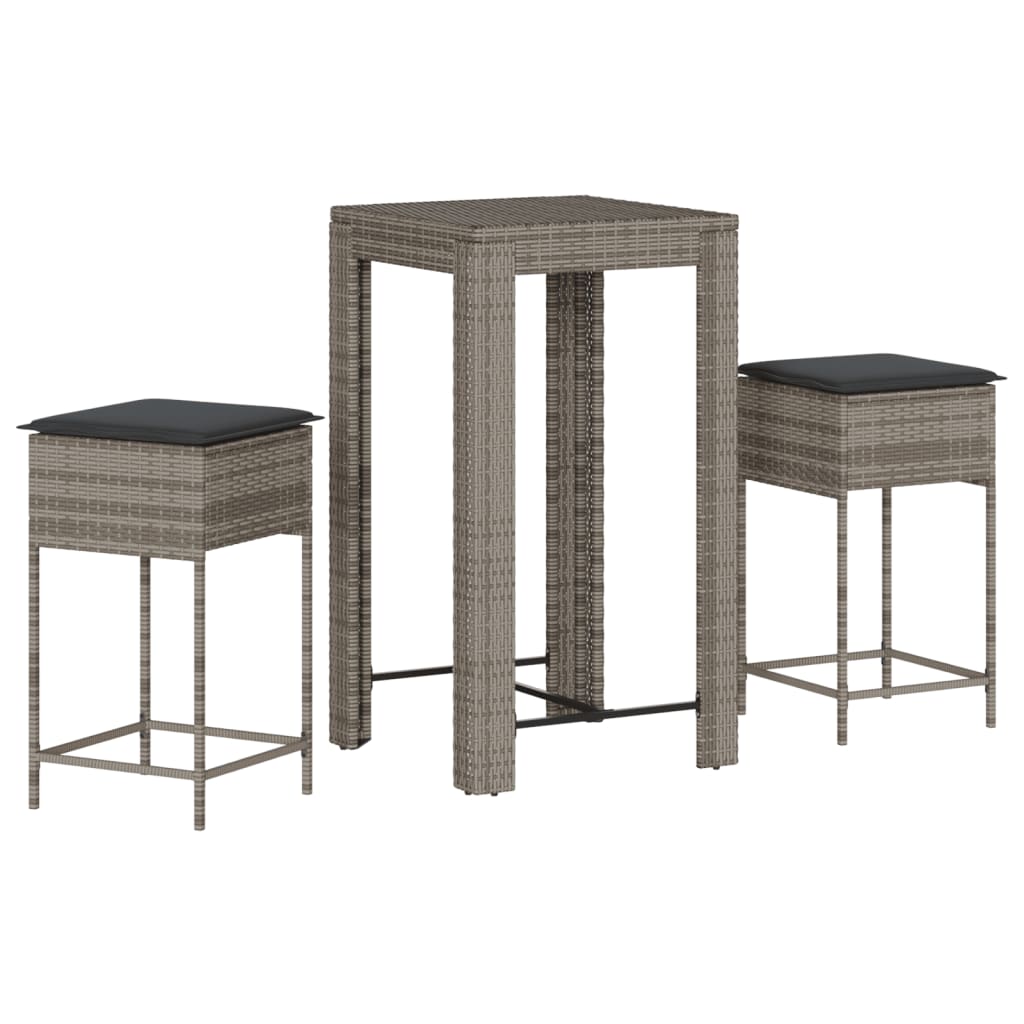 3-Tlg. Gartenbar-Set Mit Kissen Poly Rattan