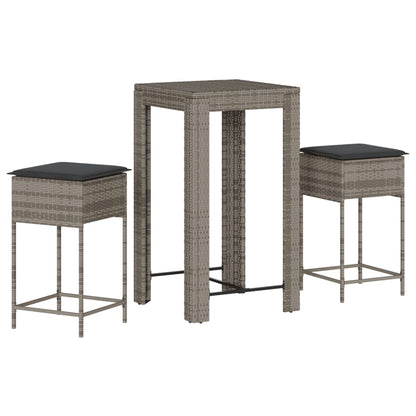 3-Tlg. Gartenbar-Set Mit Kissen Poly Rattan