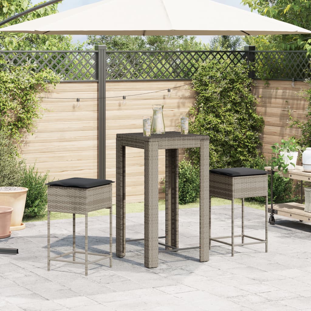 3-Tlg. Gartenbar-Set Mit Kissen Poly Rattan
