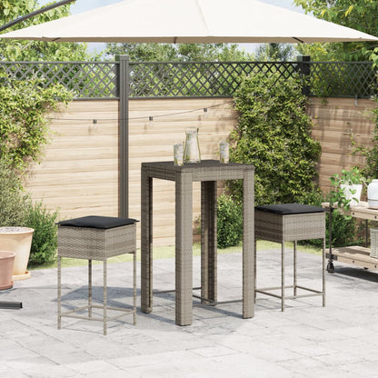3-Tlg. Gartenbar-Set Mit Kissen Poly Rattan