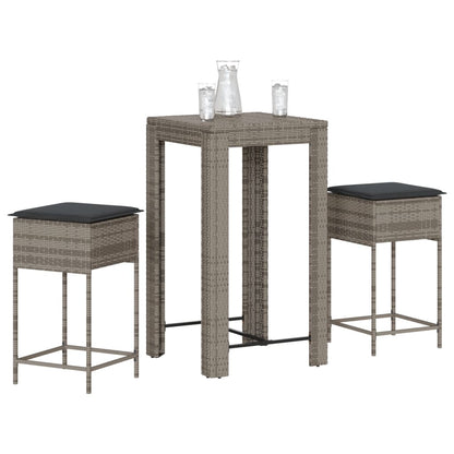 3-Tlg. Gartenbar-Set Mit Kissen Poly Rattan