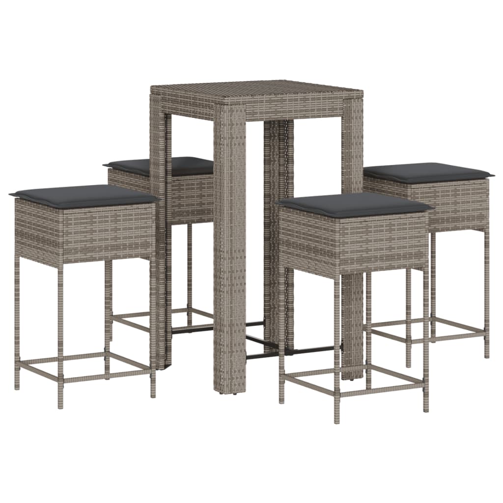 5-Tlg. Gartenbar-Set Mit Kissen Poly Rattan