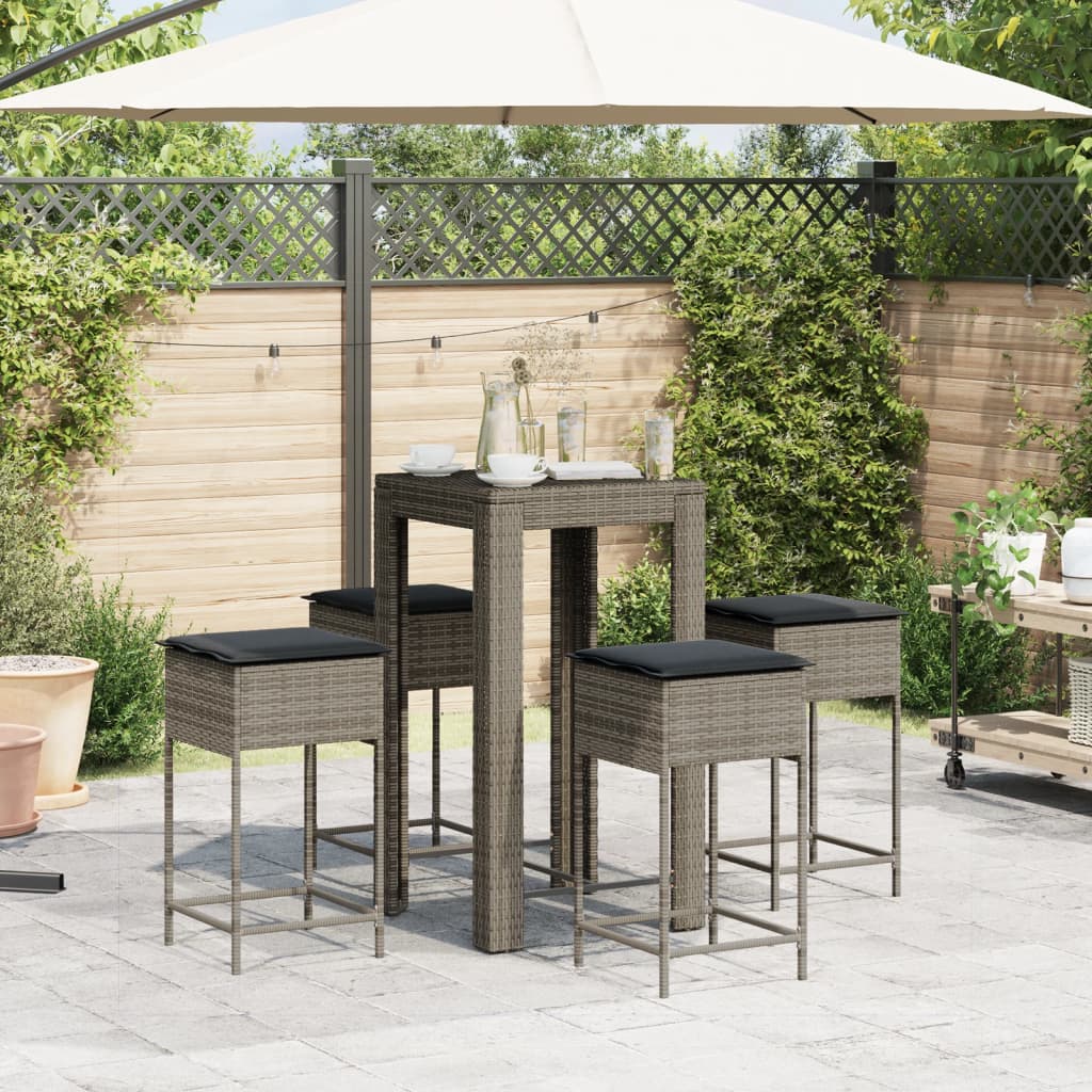 5-Tlg. Gartenbar-Set Mit Kissen Poly Rattan