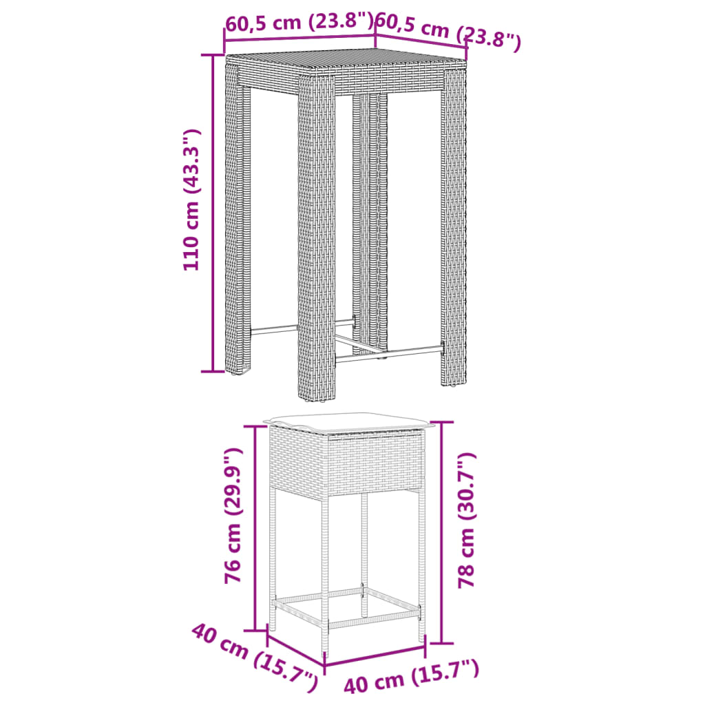5-Tlg. Gartenbar-Set Mit Kissen Poly Rattan