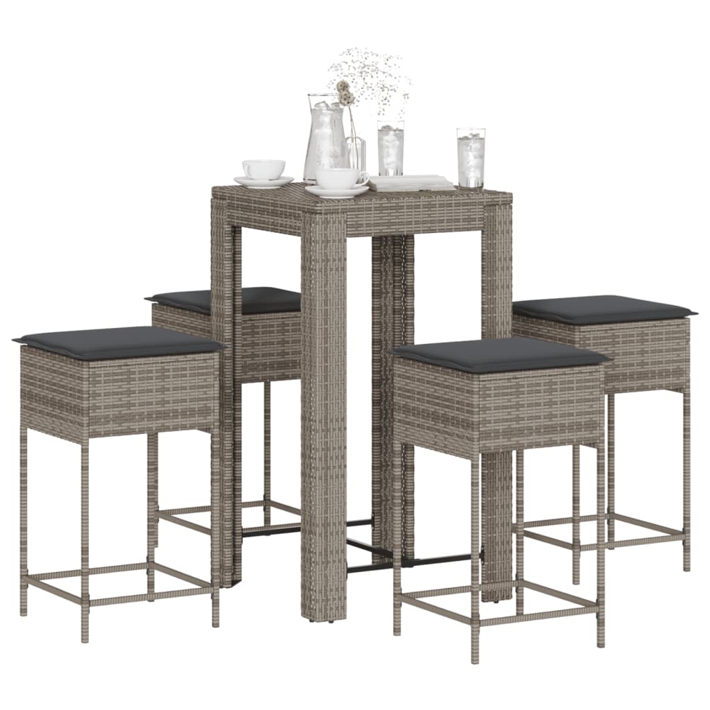 5-Tlg. Gartenbar-Set Mit Kissen Poly Rattan