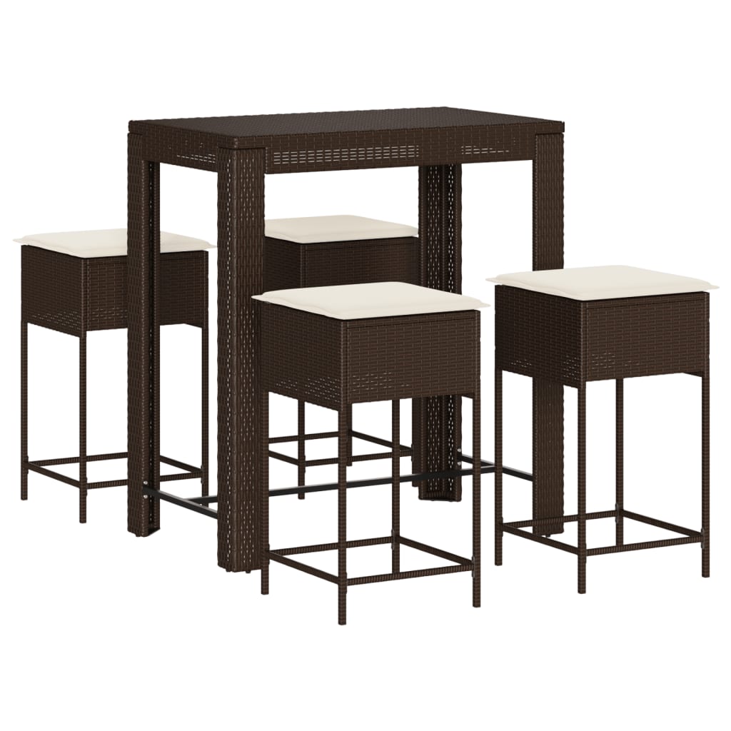 5-Tlg. Gartenbar-Set Mit Kissen Poly Rattan