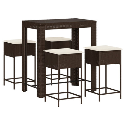5-Tlg. Gartenbar-Set Mit Kissen Poly Rattan