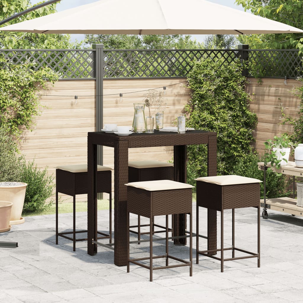 5-Tlg. Gartenbar-Set Mit Kissen Poly Rattan