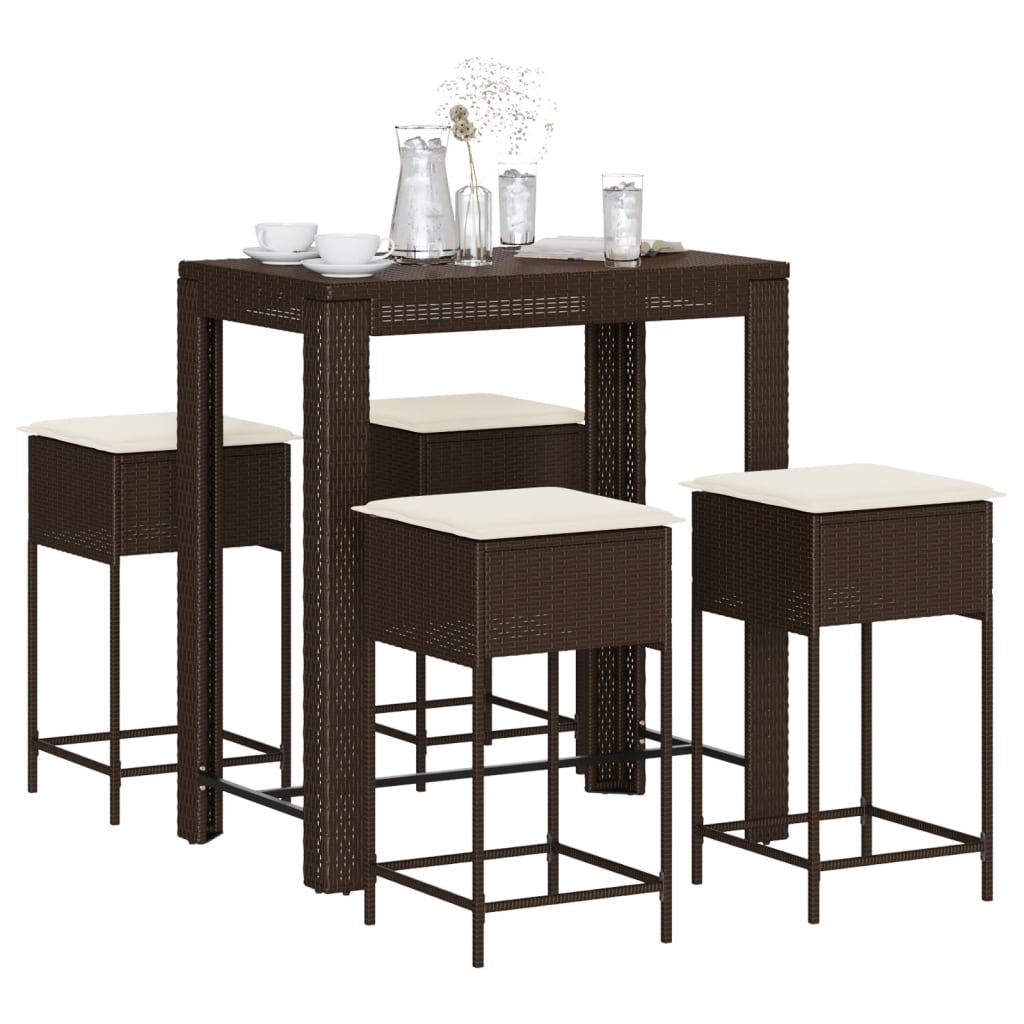 5-Tlg. Gartenbar-Set Mit Kissen Poly Rattan