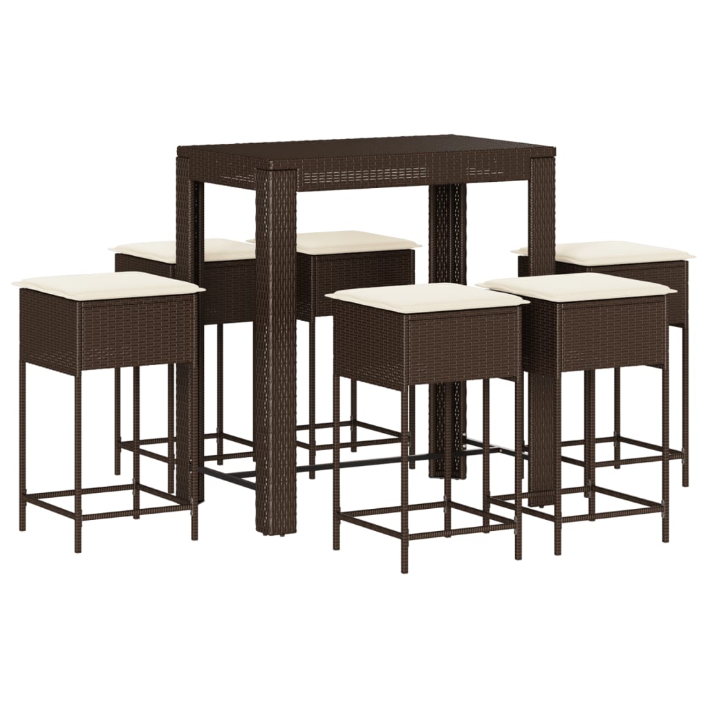 7-Tlg. Gartenbar-Set Mit Kissen Poly Rattan