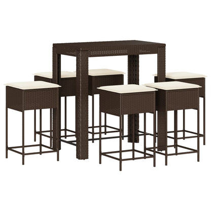 7-Tlg. Gartenbar-Set Mit Kissen Poly Rattan
