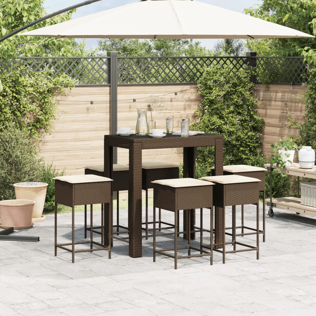 7-Tlg. Gartenbar-Set Mit Kissen Poly Rattan