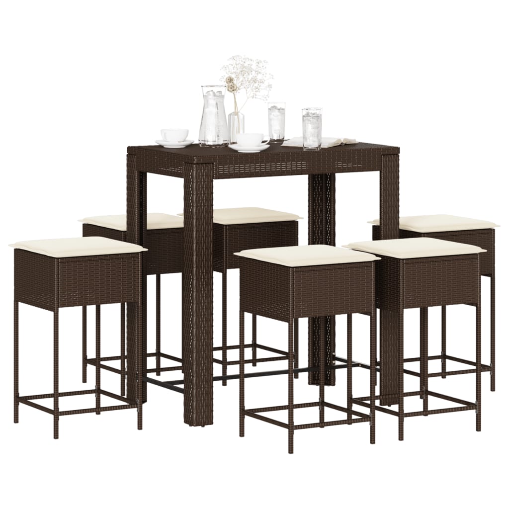 7-Tlg. Gartenbar-Set Mit Kissen Poly Rattan