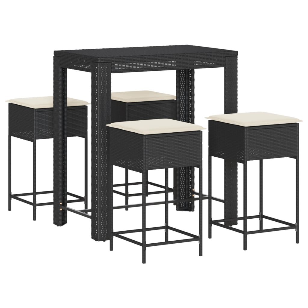 5-Tlg. Gartenbar-Set Mit Kissen Poly Rattan