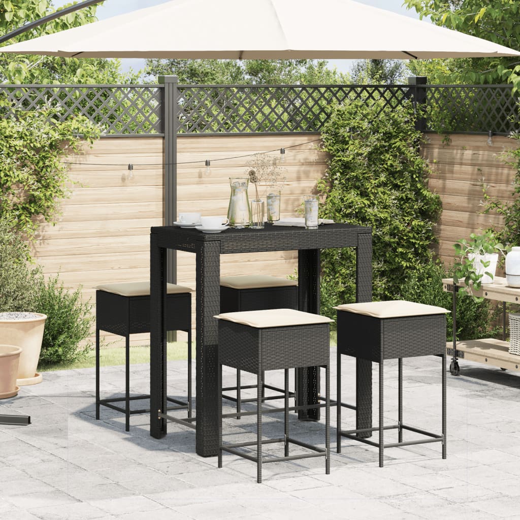 5-Tlg. Gartenbar-Set Mit Kissen Poly Rattan