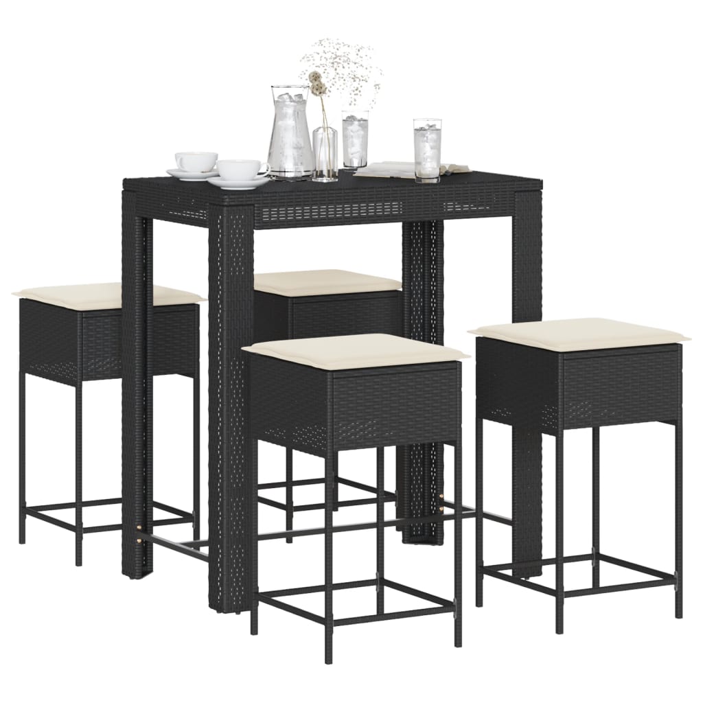 5-Tlg. Gartenbar-Set Mit Kissen Poly Rattan