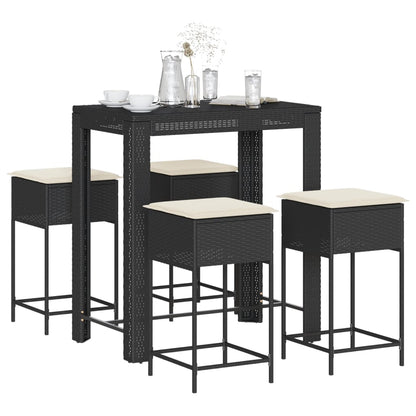 5-Tlg. Gartenbar-Set Mit Kissen Poly Rattan
