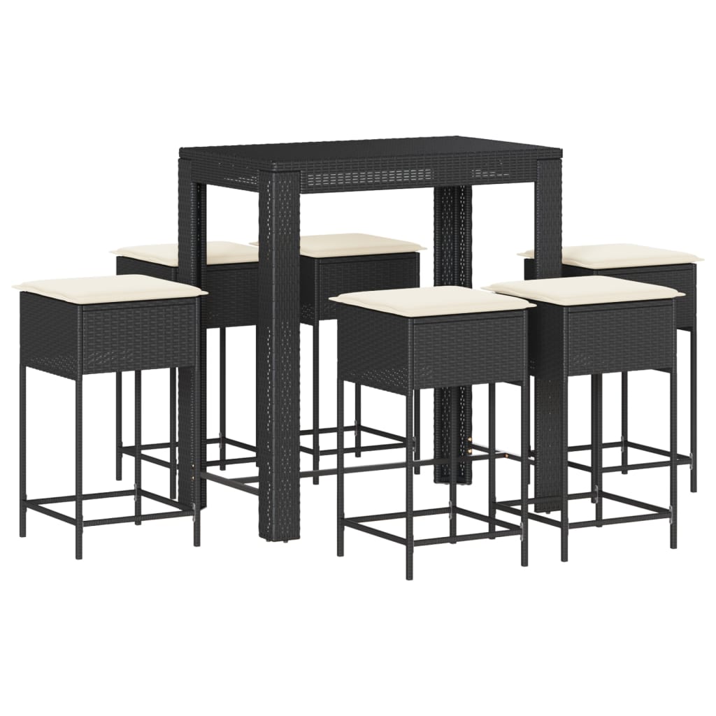 7-Tlg. Gartenbar-Set Mit Kissen Poly Rattan