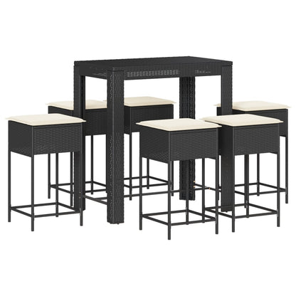 7-Tlg. Gartenbar-Set Mit Kissen Poly Rattan