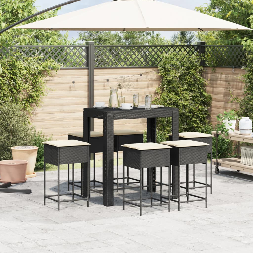 7-Tlg. Gartenbar-Set Mit Kissen Poly Rattan