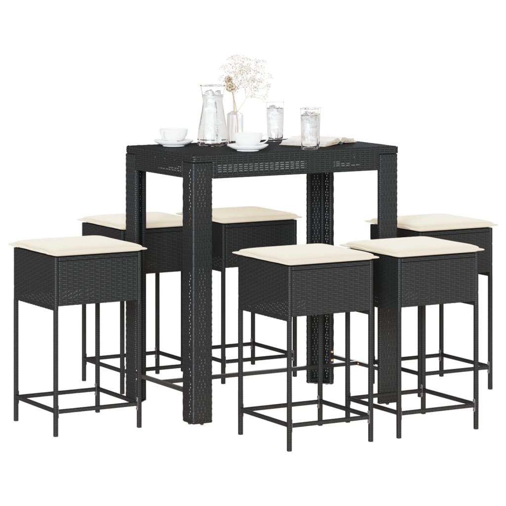 7-Tlg. Gartenbar-Set Mit Kissen Poly Rattan