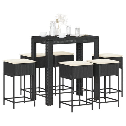 7-Tlg. Gartenbar-Set Mit Kissen Poly Rattan