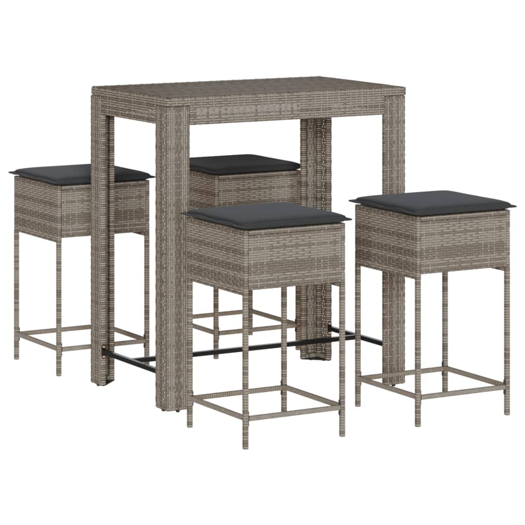 5-Tlg. Gartenbar-Set Mit Kissen Poly Rattan
