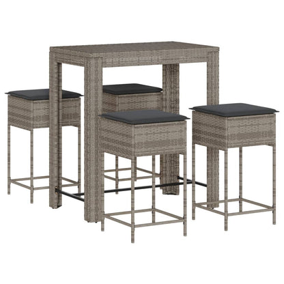 5-Tlg. Gartenbar-Set Mit Kissen Poly Rattan