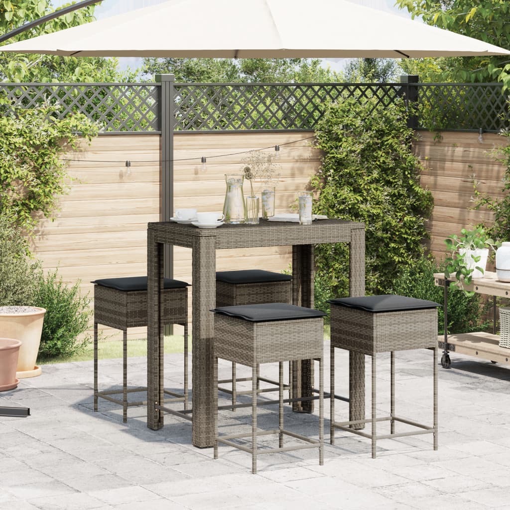5-Tlg. Gartenbar-Set Mit Kissen Poly Rattan