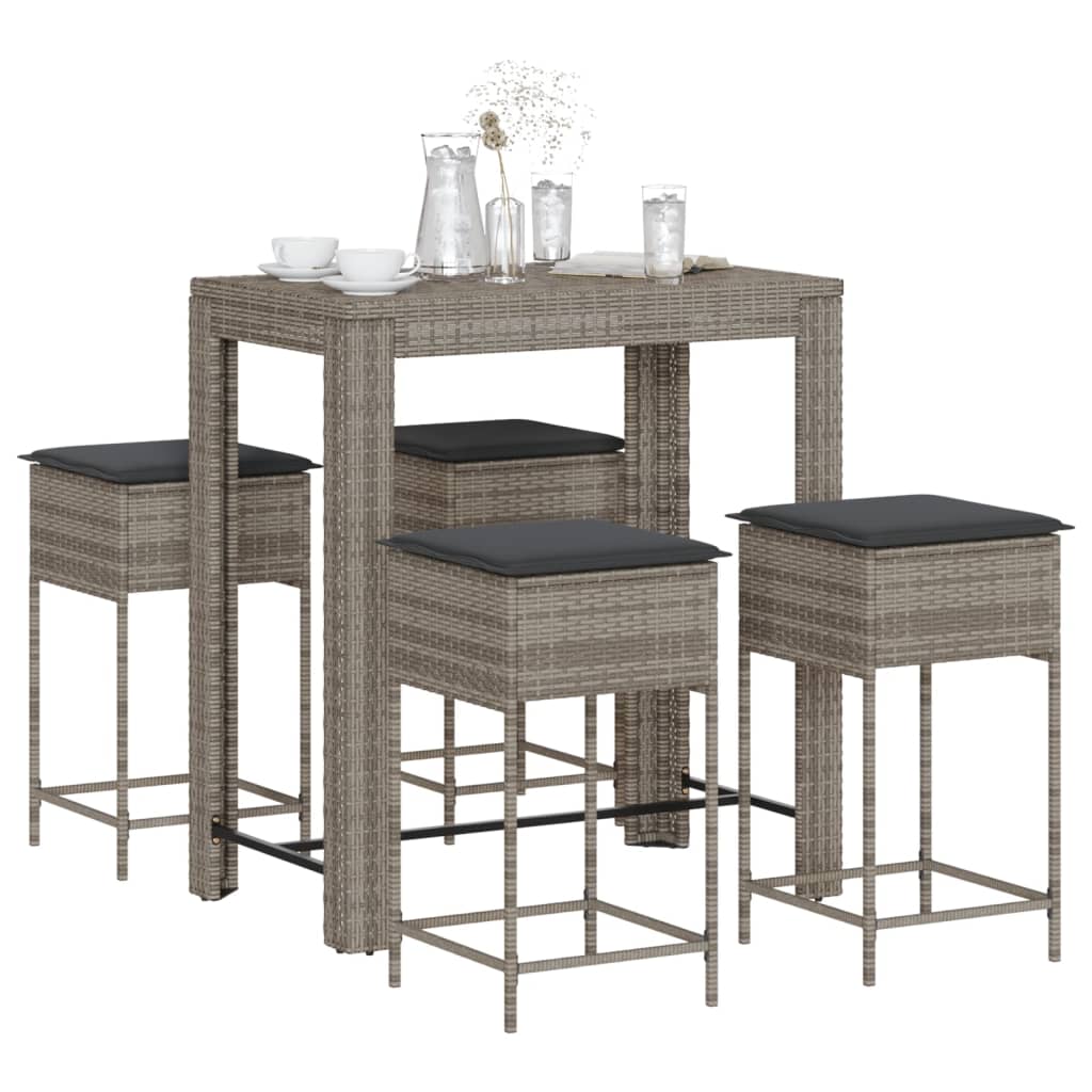 5-Tlg. Gartenbar-Set Mit Kissen Poly Rattan