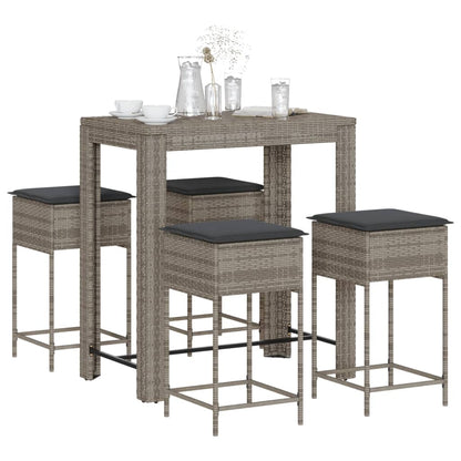5-Tlg. Gartenbar-Set Mit Kissen Poly Rattan