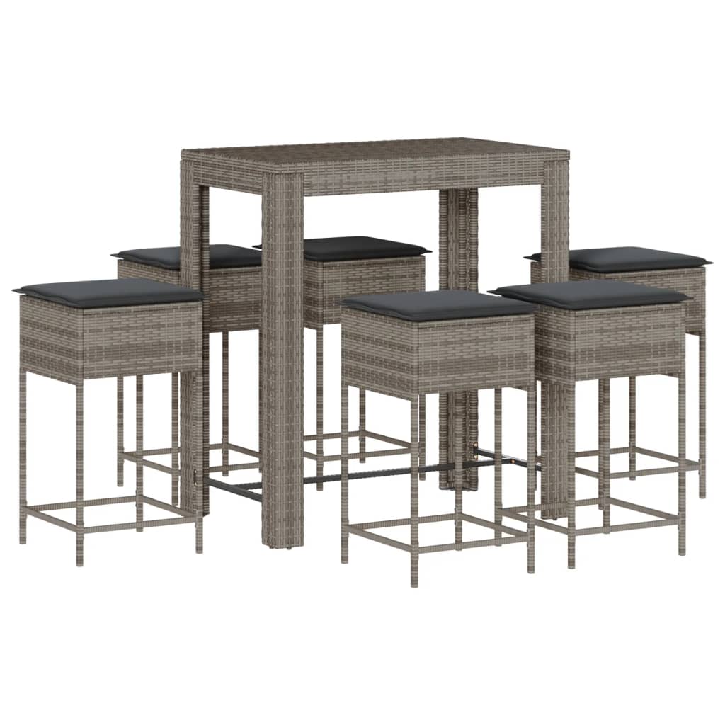 7-Tlg. Gartenbar-Set Mit Kissen Poly Rattan
