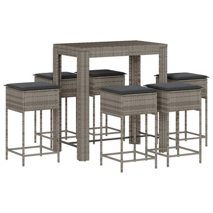 7-Tlg. Gartenbar-Set Mit Kissen Poly Rattan