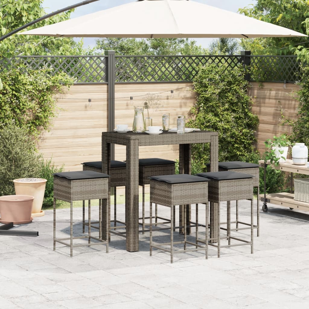 7-Tlg. Gartenbar-Set Mit Kissen Poly Rattan
